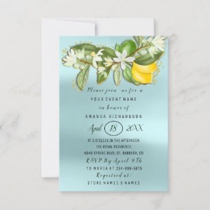 Möhippa Flower Brunch Lemon Grönt Guld Inbjudningar