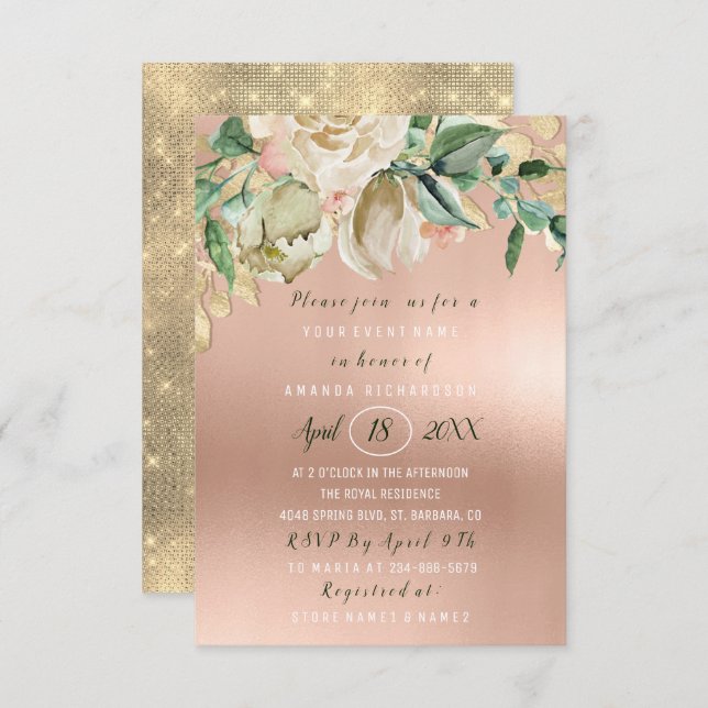 Möhippa Flower Brunch Mint Ro  Skin Inbjudningar (Fram/baksida)