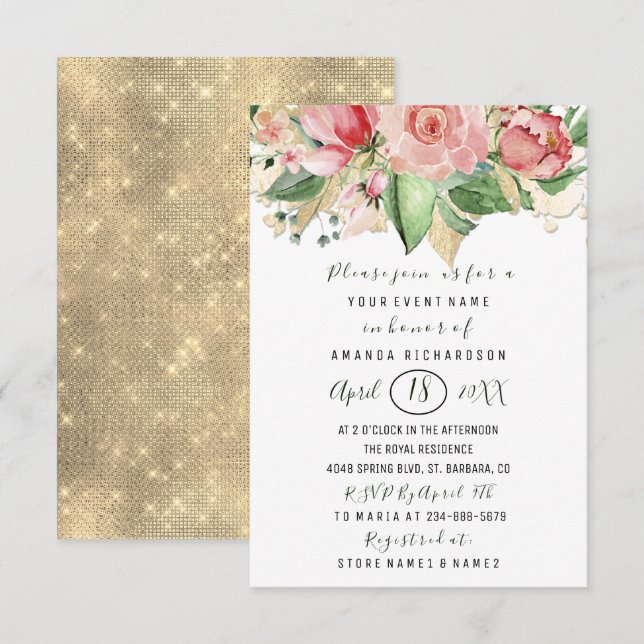 Möhippa Flower Brunch Mint Ro  White Inbjudningar (Fram/baksida)