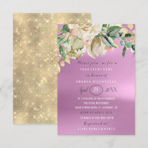 Möhippa Flower Brunch Spark Guld Lila Inbjudningar