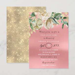 Möhippa Flower Brunch Spark Guld Rosa Inbjudningar