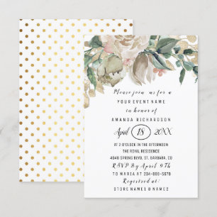 Möhippa Flower Greenery Guld Glitter Dots Inbjudningar