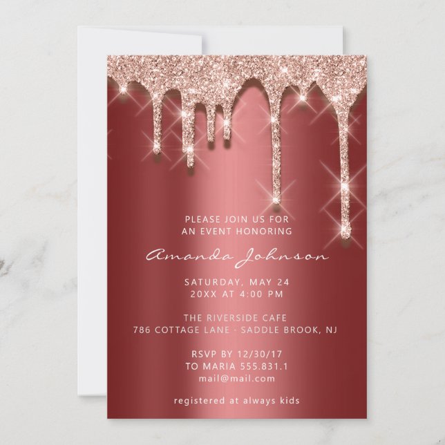 Möhippa födelsedag 16:e Ro 3D Burgundy Inbjudningar (Framsida)