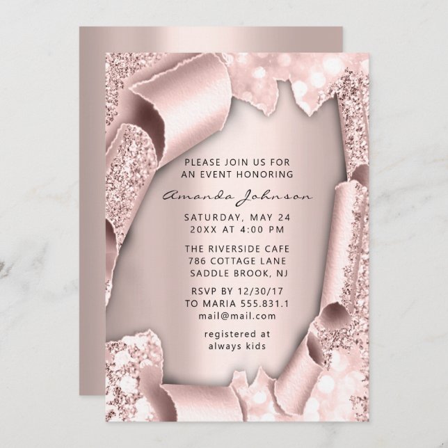 Möhippa födelsedag 16:e Ro 3D Glitter UNIQUE Inbjudningar (Fram/baksida)