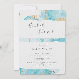 Möhippa för Abstrakt av Luxury Blue Guld Watercolo Inbjudningar