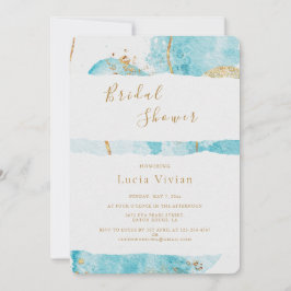 Möhippa för Abstrakt av Luxury Blue Guld Watercolo Inbjudningar