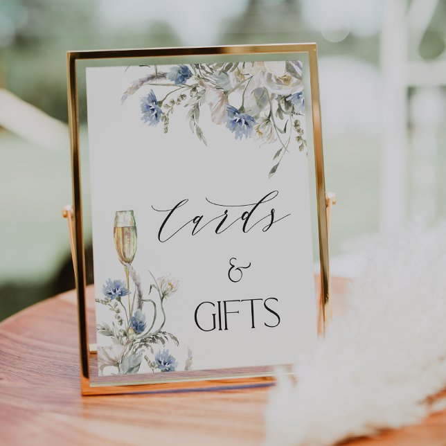 Möhippa för  av blått Blommigt Poster (Boho Blue Floral Cards and Gifts Bridal Shower Sign, Blue Cornflowers, Bridal Shower Gifts Card Sign)