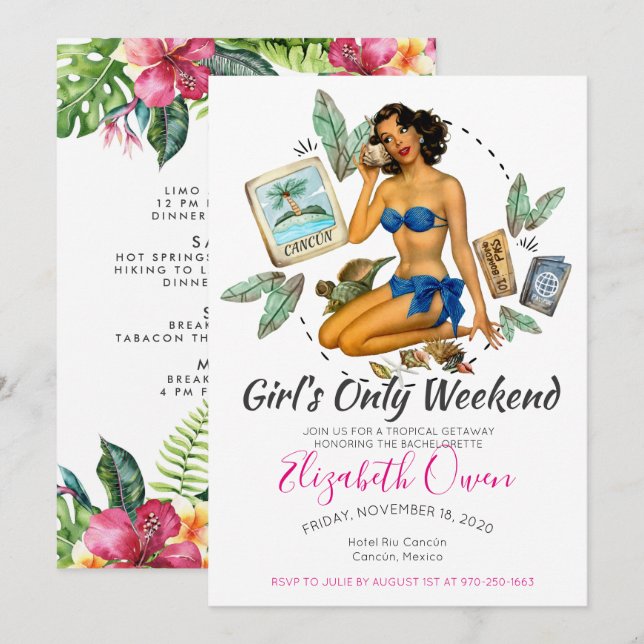 Möhippa för Bachelorette Destination Bikini Beach  Inbjudningar (Fram/baksida)
