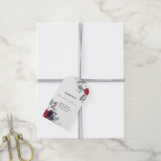 Möhippa för blå burgundy röd gotin-Blommigt Presentetikett (Med Snöre)