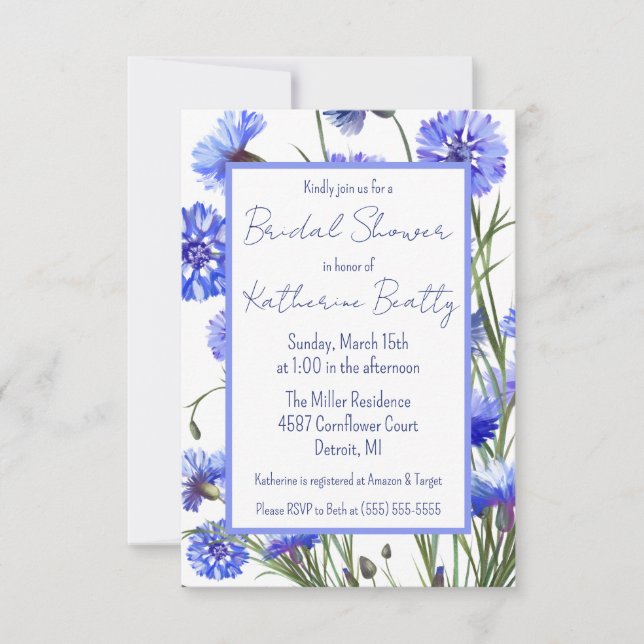 Möhippa för blå kornrosfärg inbjudningar (Framsida)