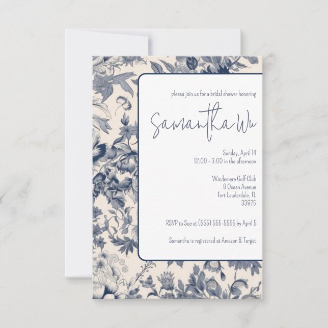 Möhippa för blå och vit Fransk Inbjudningar (Framsida)