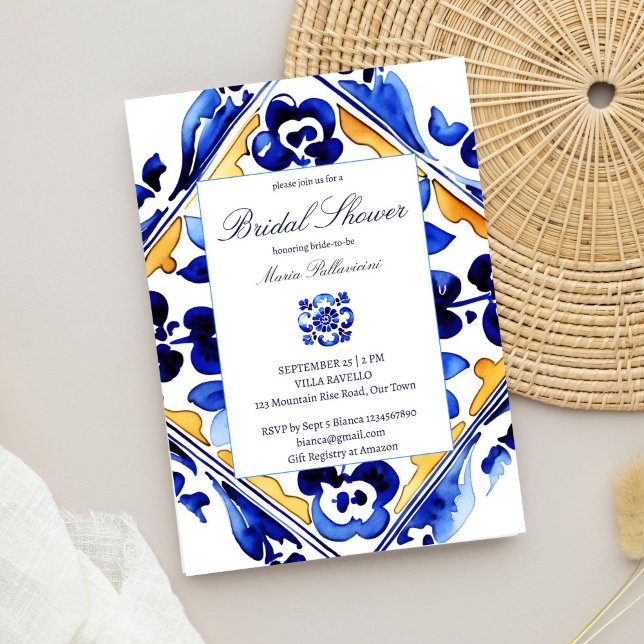 Möhippa för blå plattor i Amalfi Vietnam Inbjudningar (Amalfi Vietri Italian Mediterranean blue tiles bridal shower template Invitation digital download)
