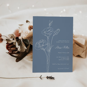 Möhippa för Blommigt av blå minimalistisk linje Inbjudningar