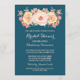 Möhippa för Blommigt av blå persika med vattenfärg Inbjudningar