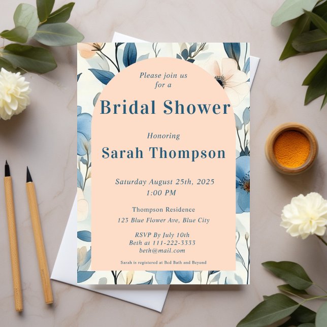 Möhippa för Blommigt av blått och Ro vattenfärg Inbjudningar (Skapare uppladdad)