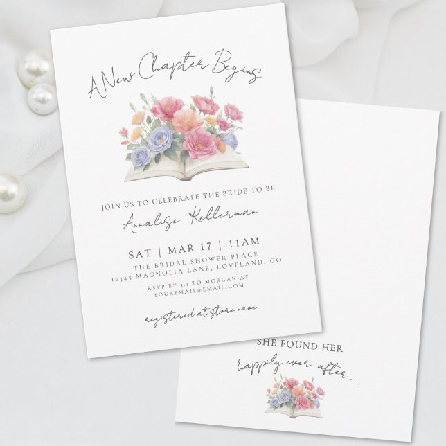 Möhippa för Blommigt av bok-vattenfärg Inbjudningar (Book Watercolor Floral Bridal Shower Invitation)