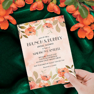 Möhippa för Blommigt av Brunch- och Bubly-Orange Inbjudningar