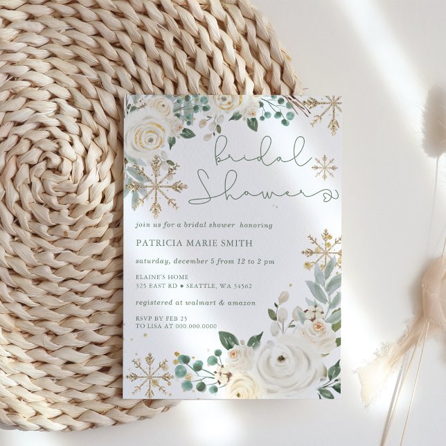 Möhippa för Blommigt av budgetvinter-snöflake (Christmas Winter Snowflake Floral bridal shower Invitation)