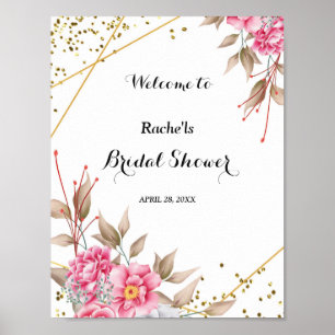 Möhippa för Blommigt av Geometric Guld Ram Rosa  Poster