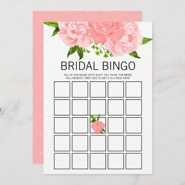 Möhippa för Blommigt av korallvattenfärg, Bingo-sp Inbjudningar (Fram/baksida)