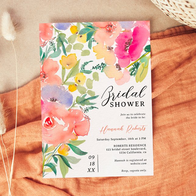 Möhippa för blommigt av lätt fetstilt boho-trädgår inbjudningar (Bright bold boho garden floral bridal shower invitation)