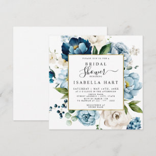 Möhippa för Blommigt av navy Retro Blue Ivory Crea Inbjudningar