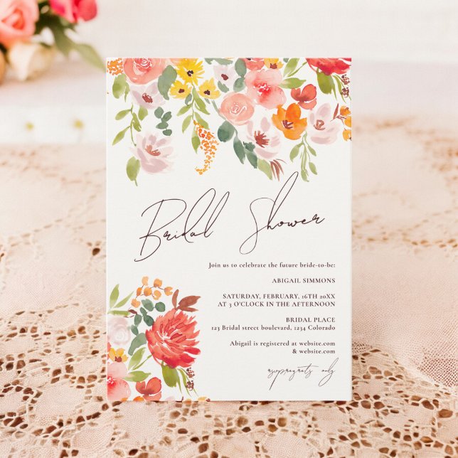 Möhippa för blommigt av oraffinerad handmålad Boho Inbjudningar (Boho fall rustic hand painted floral bridal shower invitation)