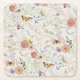 Möhippa för Blommigt av pressad Wildblomma Underlägg Papper Kvadrat