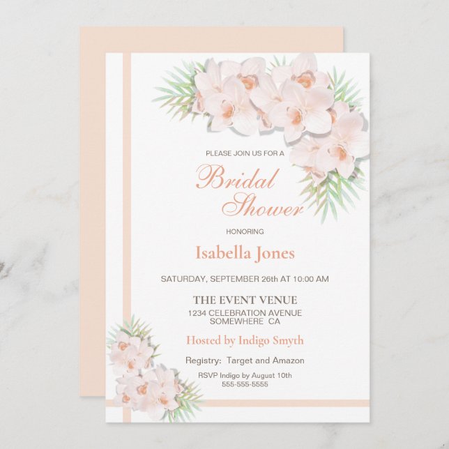 Möhippa för Blommigt av  Rosa för elegant Inbjudningar (Fram/baksida)