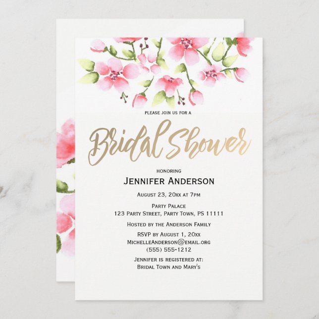 Möhippa för Blommigt av rosa Rosenknopp Inbjudningar (Fram/baksida)