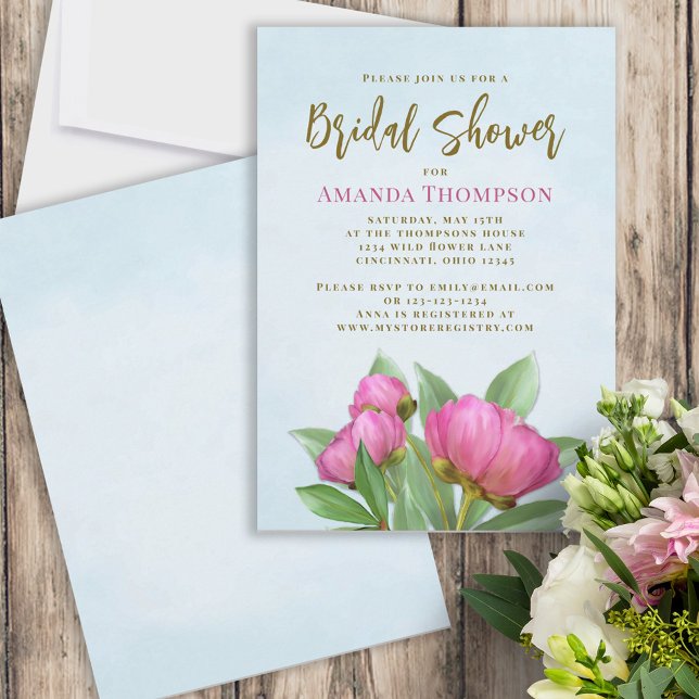 Möhippa för Blommigt av rosa vattenfärg Inbjudningar (Pretty pink peonies bridal shower invitations.)