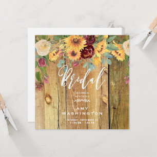 Möhippa för Blommigt av solblommor, Rustic Wood Inbjudningar