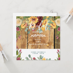 Möhippa för Blommigt av solblommor, Rustic Wood Inbjudningar