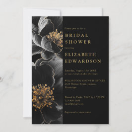 Möhippa för Blommigt av svart och Guld-Elegant Inbjudningar
