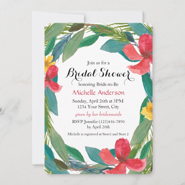 Möhippa för Blommigt av tropisk vattenfärg Inbjudningar (Framsida)