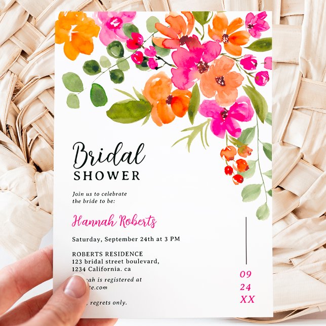 Möhippa för blommigt av vattenfärg för Boho fall-o Inbjudningar (Boho fall orange floral watercolor bridal shower invitation)