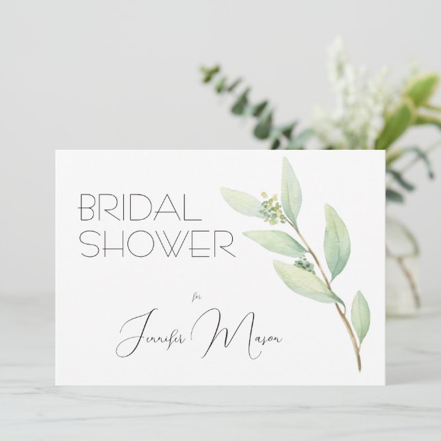 Möhippa för Blommigt av vattenfärg för mjuk Grönt Inbjudningar (Stående Fram)