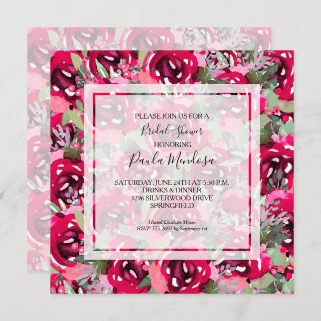 Möhippa för Blommigt av vattenfärg i elegant Inbjudningar (Fram/baksida)