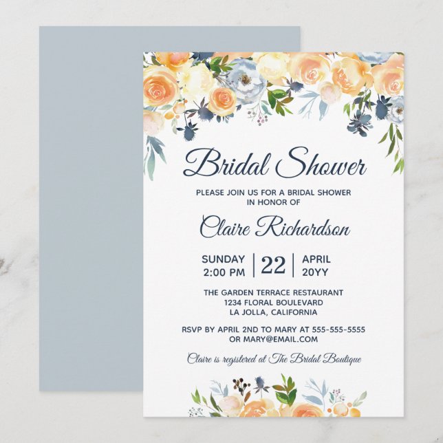 Möhippa för Blommigt av vattenfärg i korallpersien Inbjudningar (Fram/baksida)