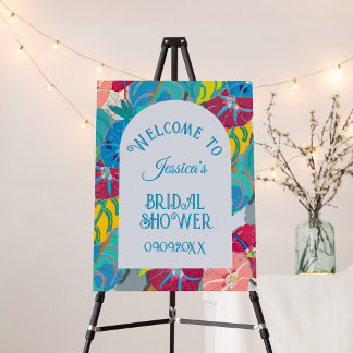 Möhippa för blommigt Blue Art Deco Vintage Välkomm Poster