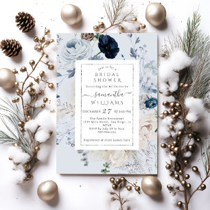 Möhippa för Blommigt Boho för marin blå vinter Inbjudningar