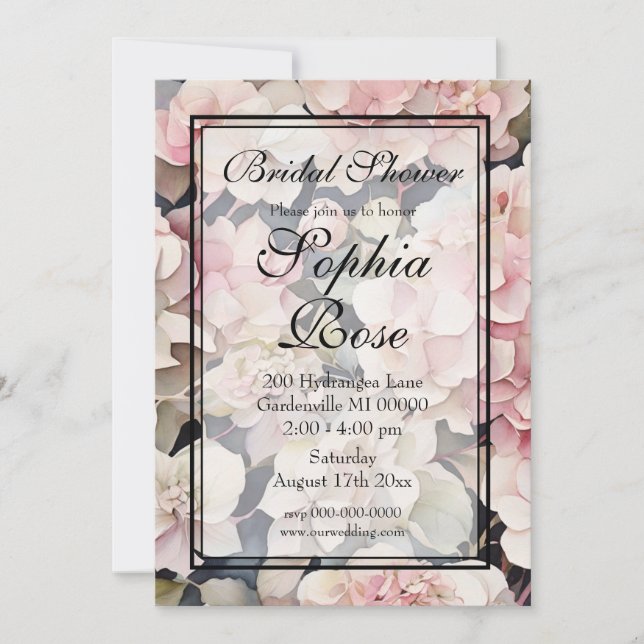 Möhippa för blommigt för rosa av vattenfärgen eleg inbjudningar (Framsida)