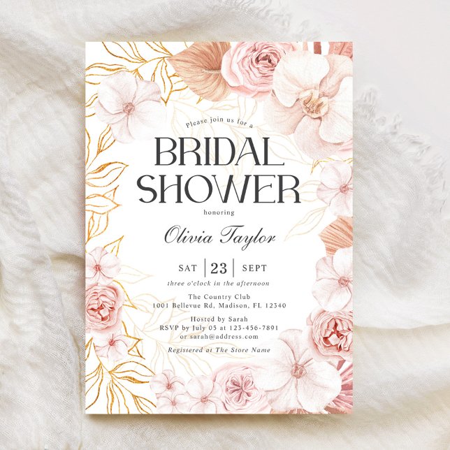 Möhippa för Blommigt för  Rosa med vattenfärg Inbjudningar (Skapare uppladdad)