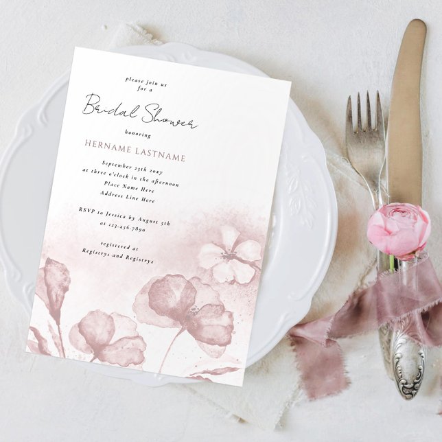 Möhippa för Blommigt för  Rosa med vattenfärg Inbjudningar (Skapare uppladdad)