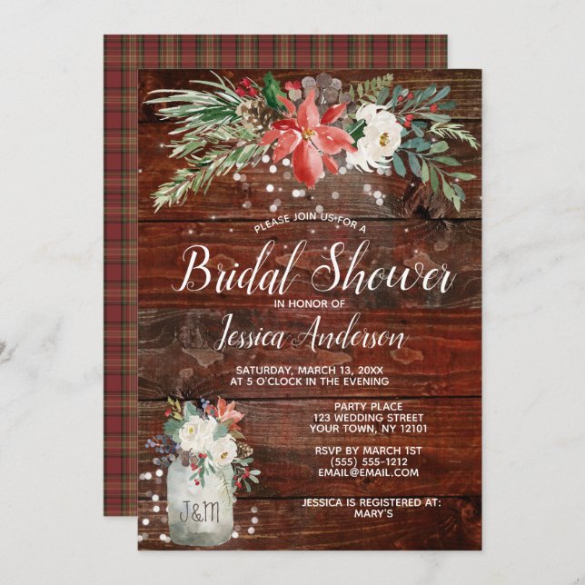 Möhippa för Blommigt för Rustic Winter Helgdag Lju Inbjudningar (Fram/baksida)