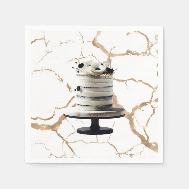 Möhippa för Blommigt i svartvitt, Guld och kummel Pappersservett (Framsidan)