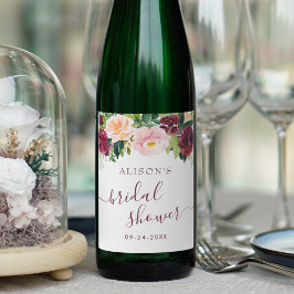 Möhippa för  Blommigt i vattenfärg, Burgundy Vinflaska Etikett