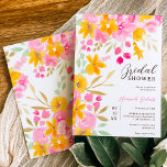 Möhippa för blommigt med vattenfärg i Garden gult  Inbjudningar<br><div class="desc">Garden gult rosa blommigt  vattencolor inbjudningskort för möhippan,  med handmålat rosa ros,  gult solblommor och andra söta söt trädgårdblommor med en modernt kryss.</div>