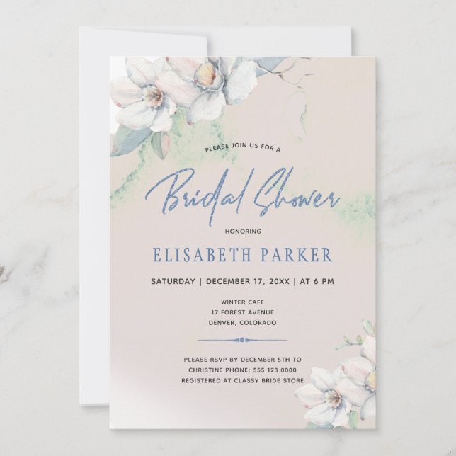 Möhippa för blommigt med vinter-elegant, vattenfär inbjudningar (Framsida)