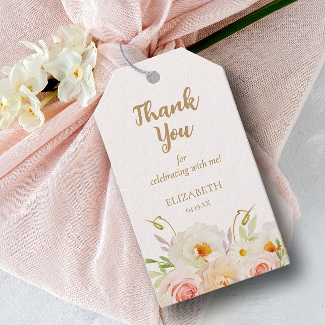 Möhippa för  Blommigt till förmån Presentetikett (Blush floral bridal Shower favor gift tags)